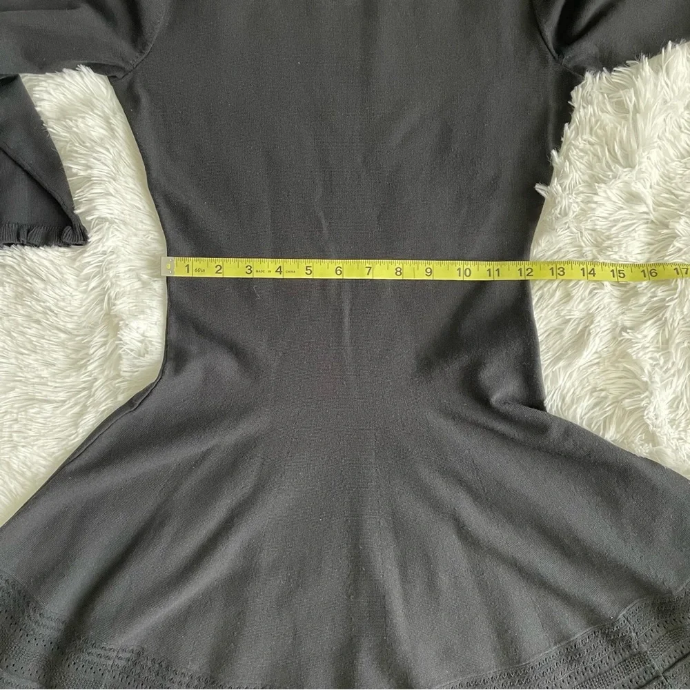 Kate Spade Sweater Dress Knit Pointelle Ruffle Neck Sleeves Fit & Flare Classic